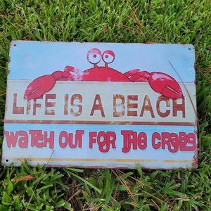 Life is A Beach Metal Sign with Distressed Print 11" x 8" Coastal Home D…